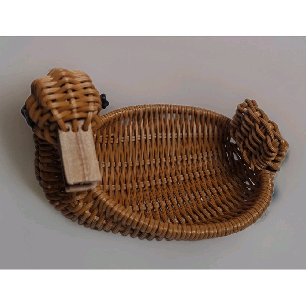 Vintage Wicker Rattan Duck Basket Handwoven Figural Storage Decor 7"